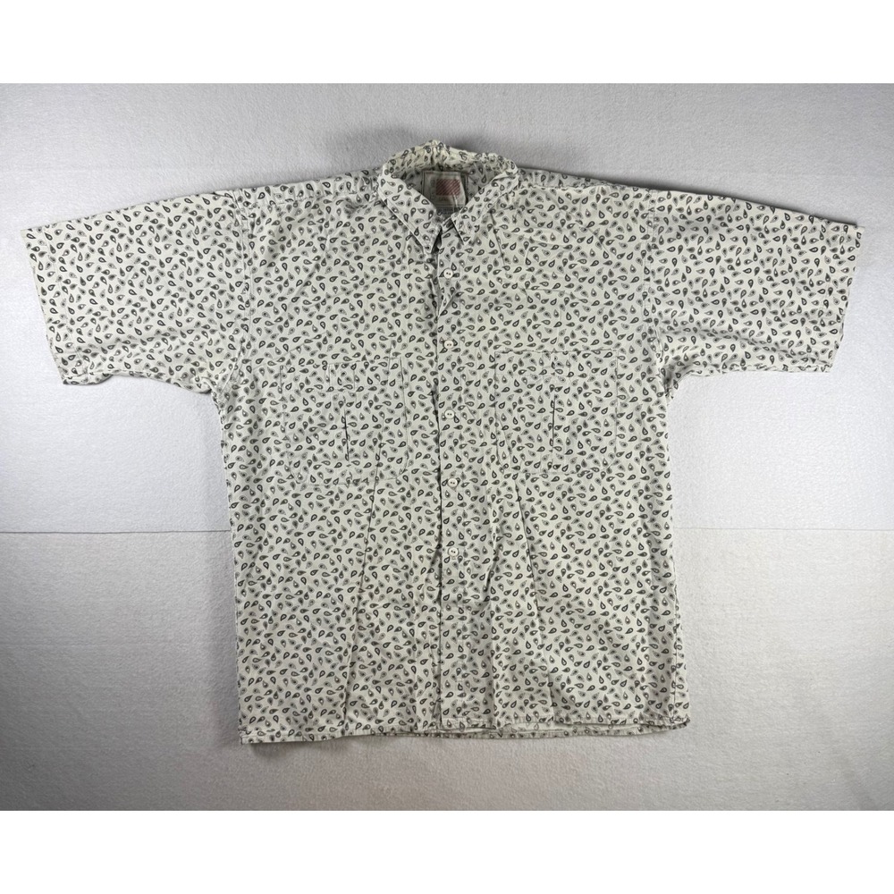 Vintage Beau Champ Mens Large Paisley Button Up Shirt Cotton Made in USA White